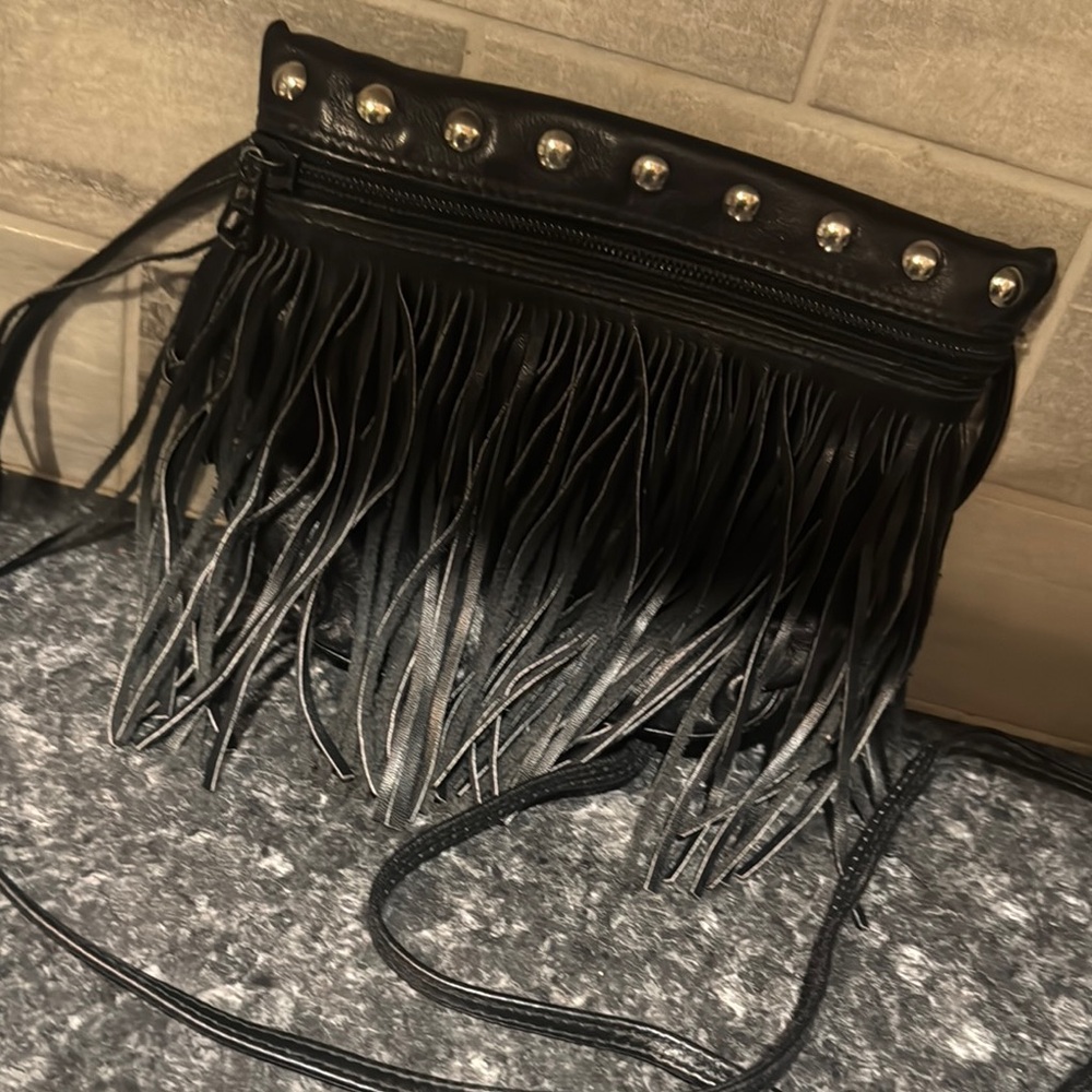 Saks 5th Ave., Black Fringe Studded Women's crossbody bag